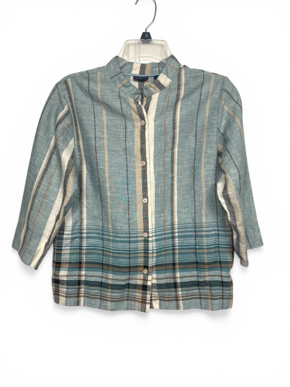 Westbound petite 100% linen Striped Button-Front Shirt - Teal & Cream 8p